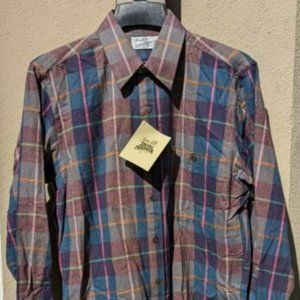 NOS NEW Vintage Sears Roebuck Single Needle Plaid Flannel Long Sleeve M Shirt
